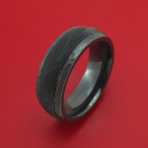 Black Zirconium Hammered Ring with Forged Carbon Fiber Inlay Band