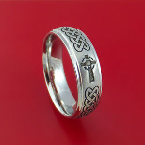 Cobalt Chrome Celtic Band Irish Knot Cross Ring Carved Pattern Design