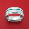 Damascus Steel Ring with 14K Gold and Turquoise