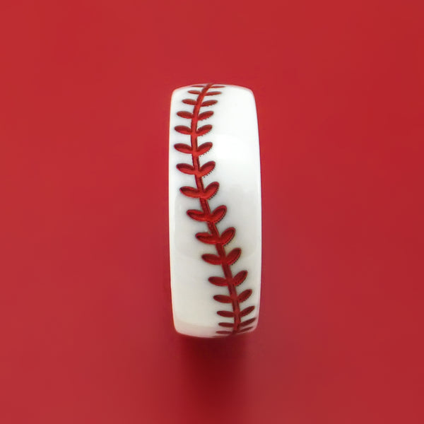 White Ceramic Ring with Baseball Stitching and Cerakote Inlay Custom M ...