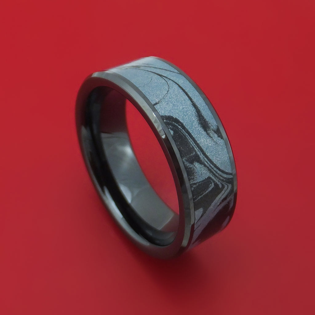 Black Ceramic Ring With Cobaltium M3 Mokume Custom Made