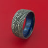 Wide Hammered Damascus Steel Ring with Infinity Milled Celtic Design Inlay and Interior Hardwood Sleeve Custom Made Band
