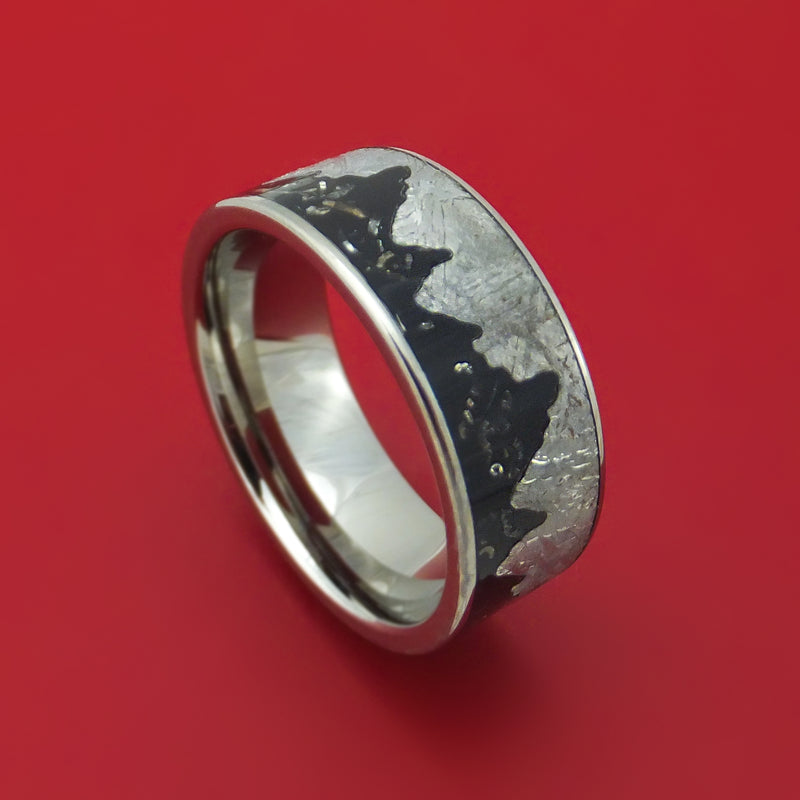 Titanium Moonscape Design Ring with Gibeon Meteorite and Black Stardust