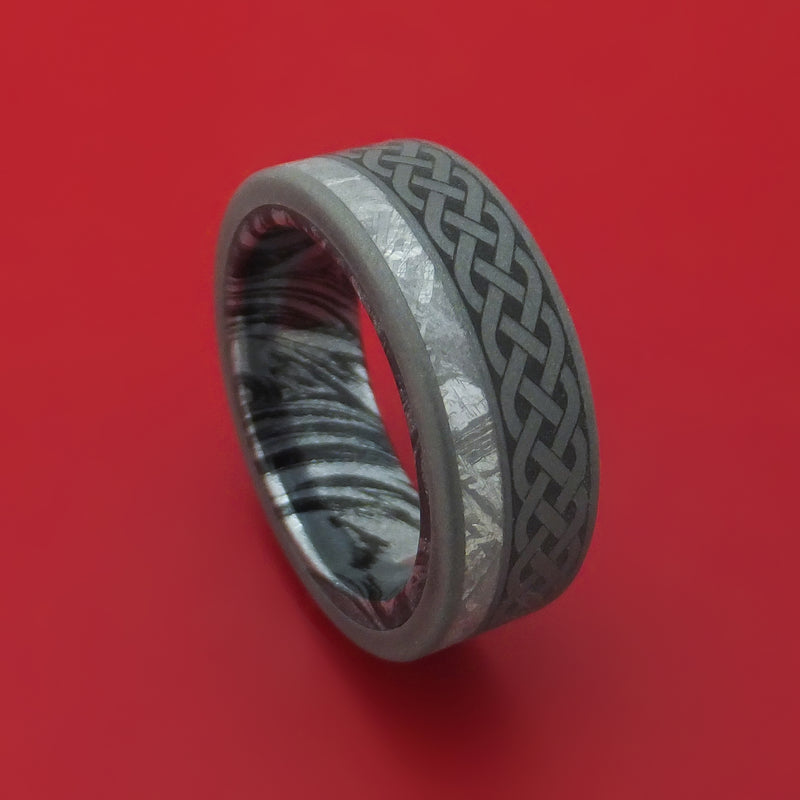 Titanium Celtic Ring with Gibeon Meteorite and M3 Mokume Sleeve Custom Made Band