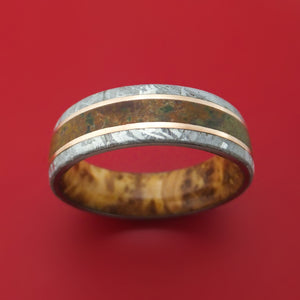 Gibeon Meteorite and Dinosaur Ring with 14k Rose Gold and Wood Sleeve Custom Made