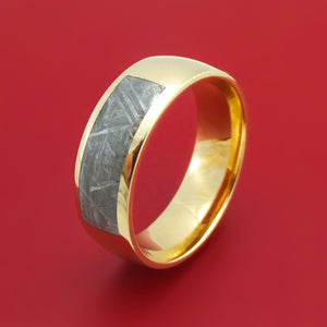 14k Yellow Gold Band with Meteorite Partial Inlay Custom Made Ring