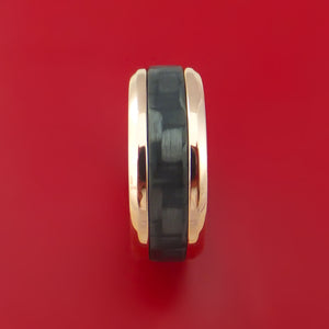 14k Rose Gold Ring with Black Carbon Fiber Inlay Custom Made Band