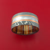 Wide Damascus Steel Ring with Copper Inlay and Interior Hardwood Sleeve Custom Made Band