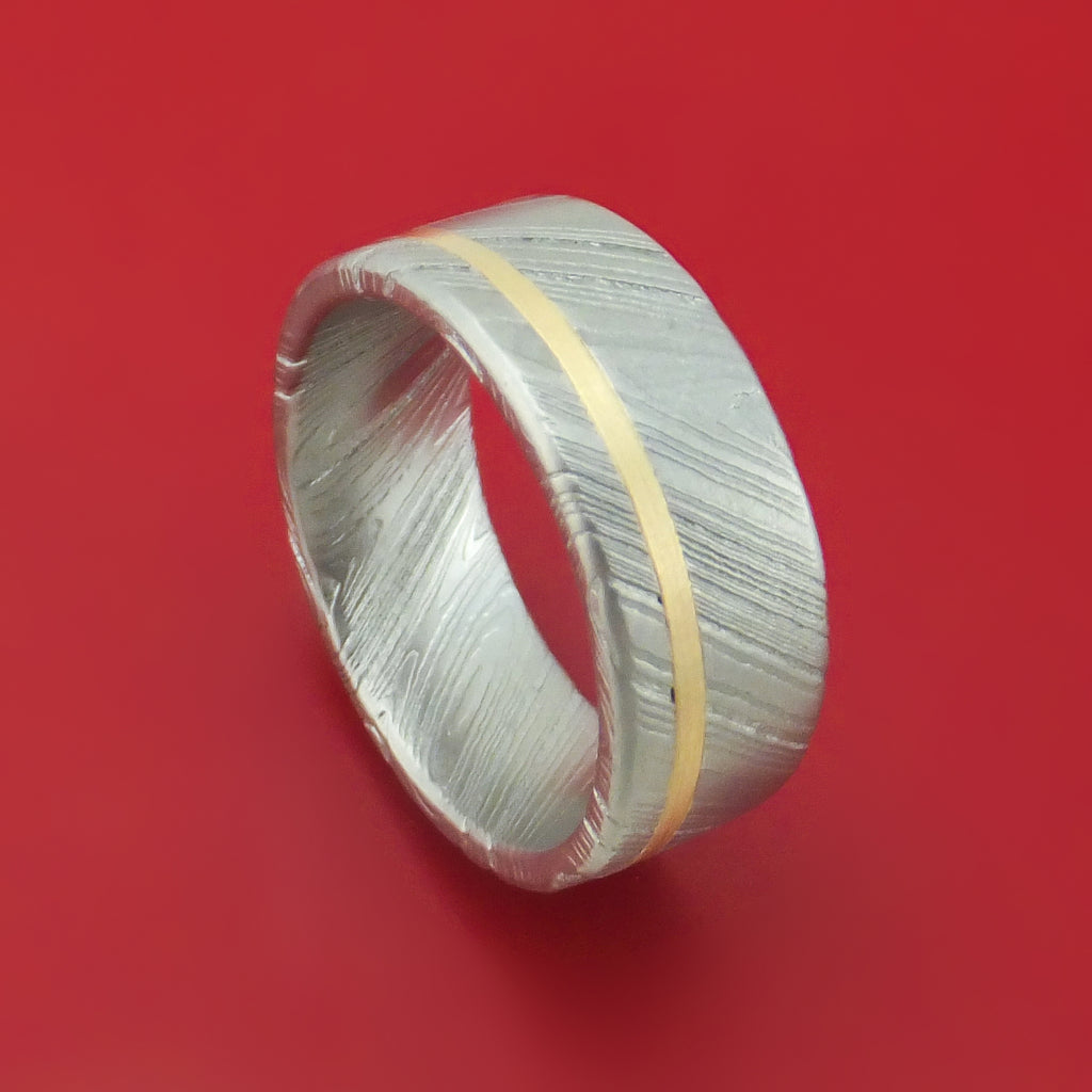 Kuro Damascus Steel and 14K Gold Ring