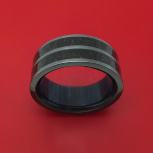 Black Zirconium Dinosaur Bone Ring with Hardwood Sleeve