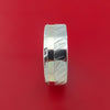 Kuro Damascus Steel Ring with 14K White Gold Inlay Custom Made Band