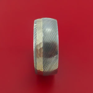 Damascus Steel 14K White Gold Ring Wedding Band with Anodized Titanium Sleeve Custom Made Hammer Finish