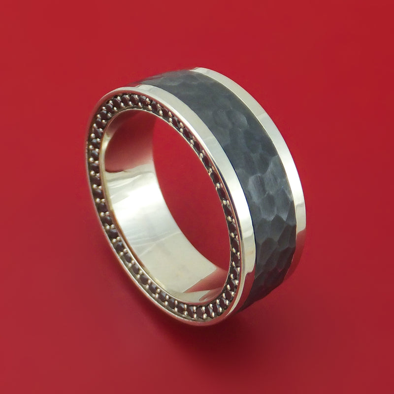 14K Gold and Zirconium Ring with Double Eternity Black Diamonds
