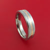 Titanium Spinner Ring with Damascus Steel and 14k Rose Gold Inlays Custom Made Band