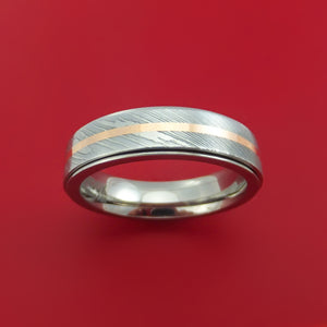 Titanium Spinner Ring with Damascus Steel and 14k Rose Gold Inlays Custom Made Band