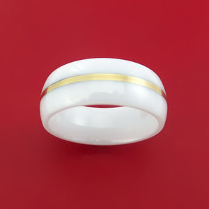 White Ceramic Ring with 14k Yellow Gold Custom Made Band