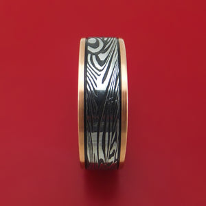 14K Gold and Sunset Kuro Damascus Steel Ring Custom Made