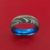 Damascus Steel Ring with Copper Inlay and Interior Anodized Titanium Sleeve Custom Made Band