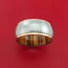 Wide Damascus Steel Ring with 14k Rose Gold Edges and Interior Hardwood Sleeve Custom Made Band