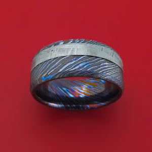 Kuro-Ti Twisted Titanium Etched and Heat-Treated Ring with Meteorite Inlay Custom Made Band