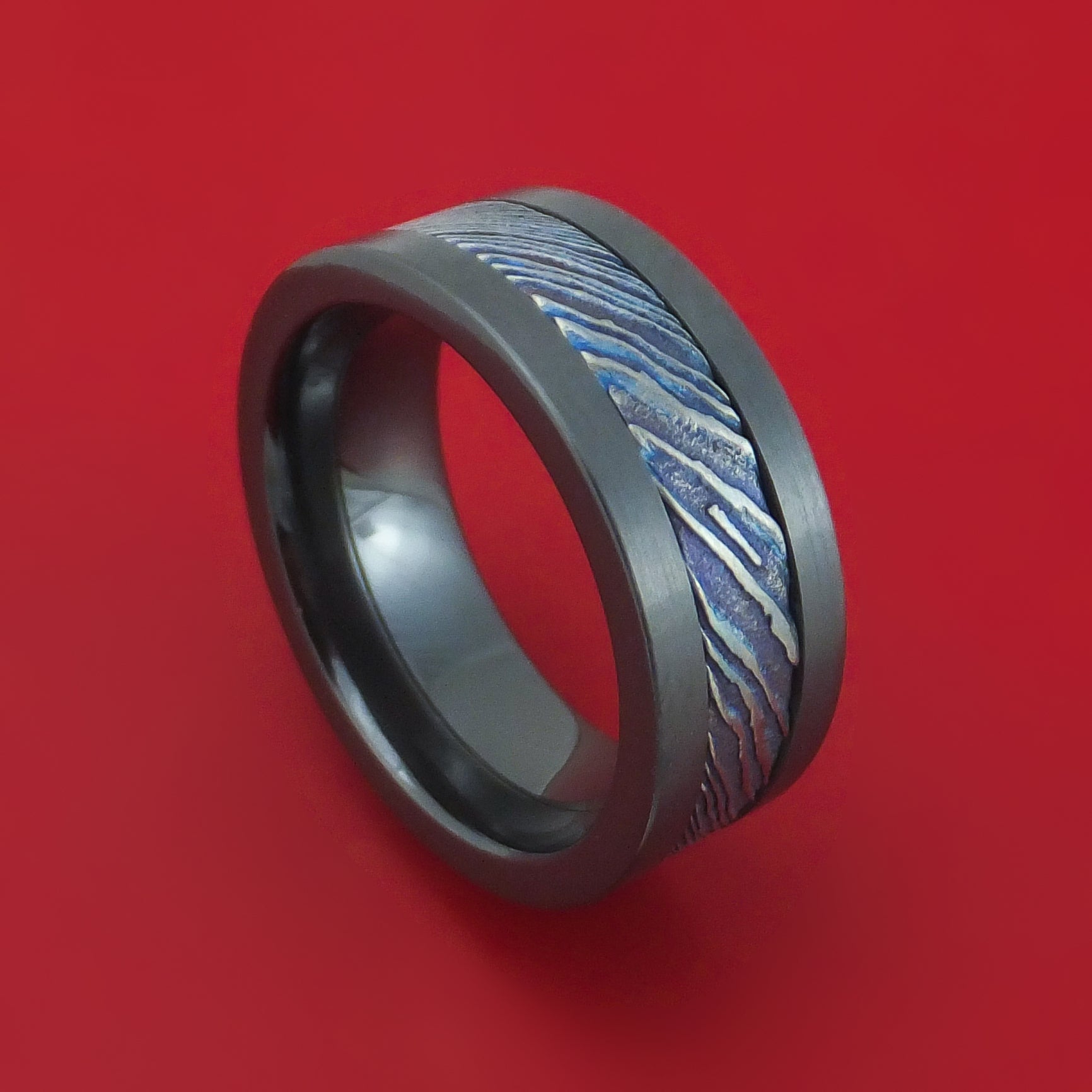 Black Zirconium and Kuro-Ti Titanium Damascus Heat-Treated Ring