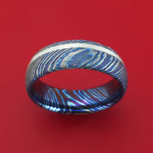Kuro-Ti Twisted Titanium Etched and Heat-Treated Ring with Silver Inlay Custom Made Band
