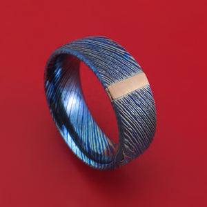 Kuro-Ti Twisted Titanium Etched and Heat-Treated Ring with Vertical 14K Gold Inlay Custom Made Band