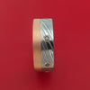 Damascus Steel and 10K Rose Gold Band with Black Diamonds Custom Made Ring