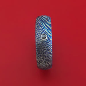 Kuro-Ti Twisted Titanium Etched and Heat-Treated Ring with Black Diamond Custom Made Band