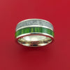 14k White Gold Ring with Hardwood and Gibeon Meteorite Inlays Custom Made Band