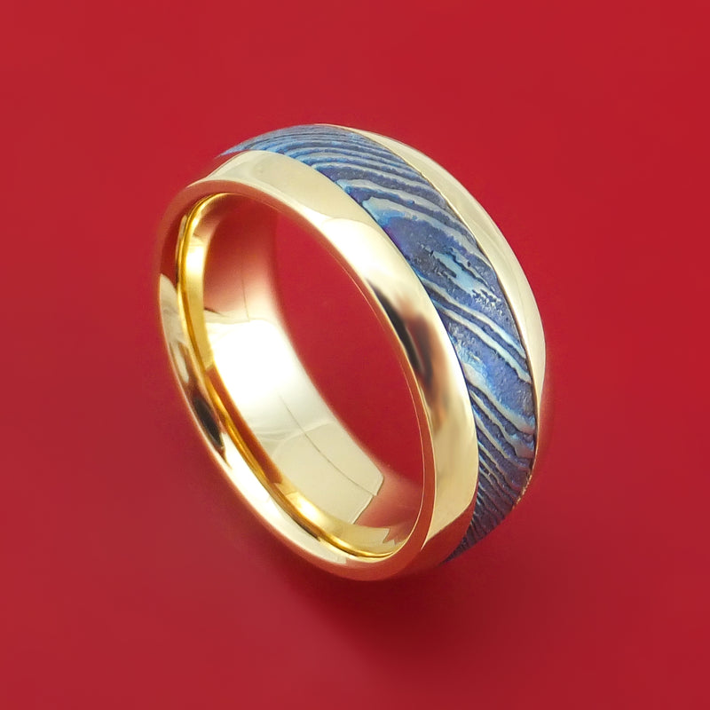 14K Gold and Kuro-Ti Twisted Titanium Etched and Heat-Treated Ring Custom Made Band