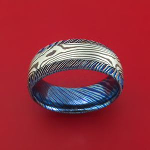 Kuro-Ti Twisted Titanium Etched and Heat-Treated Ring with Mokume Gane Inlay Custom Made Band