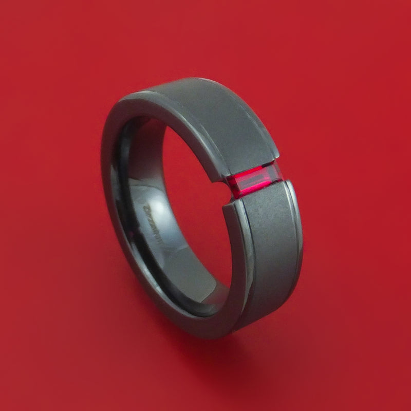 Black Zirconium and Ruby Ring Custom Made Wedding Band