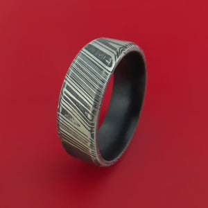 Kuro Damascus Steel Ring with Interior Cerakote Sleeve Custom Made Band