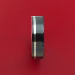 Black Zirconium Ring with Sterling Silver Inlay and Interior Hardwood Sleeve Custom Made Band
