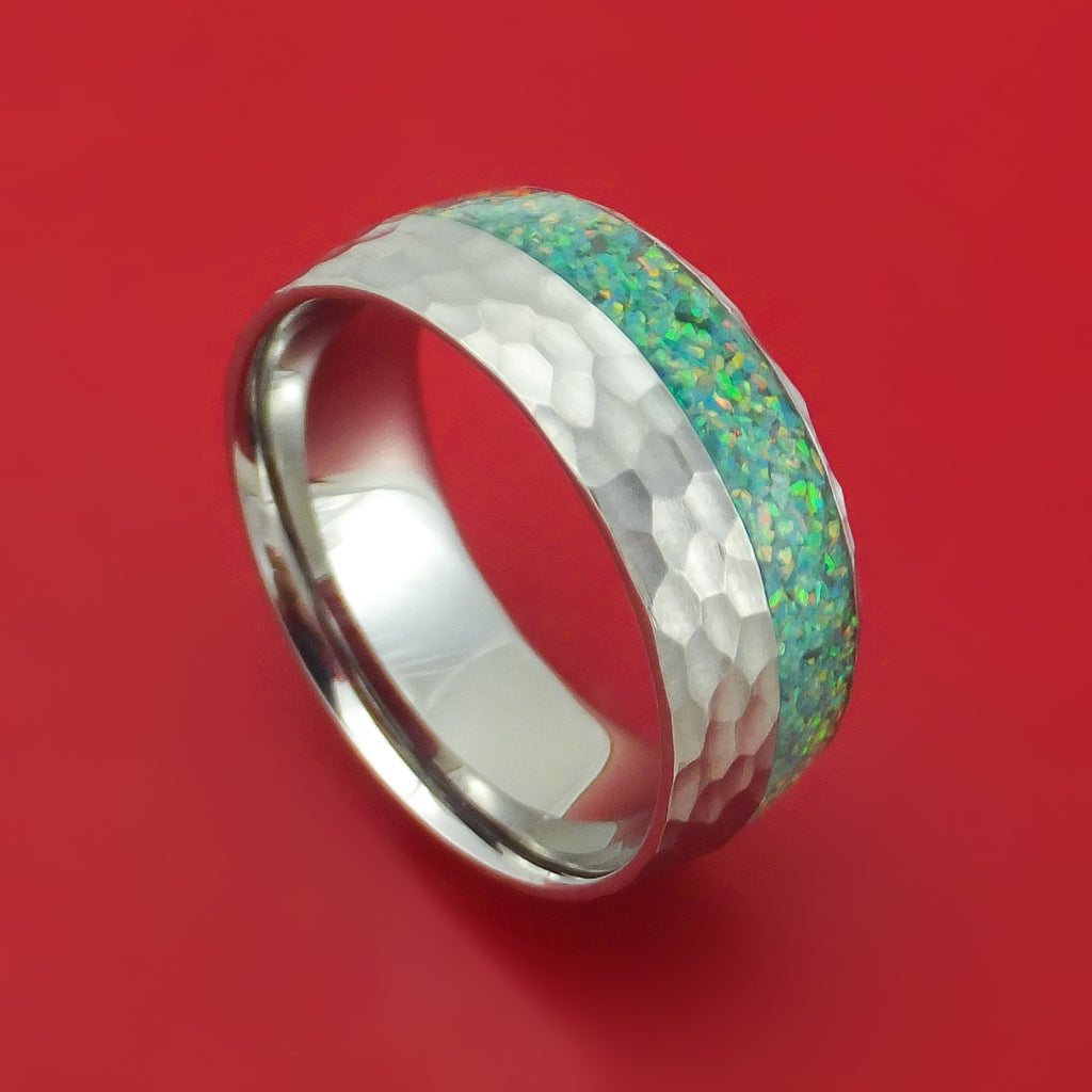 Hammered Titanium and Opal Ring Choose Your Color Custom Made