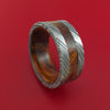 Wide Kuro Damascus Steel Ring with Hardwood Inlay and Interior Hardwood Sleeve Custom Made Band