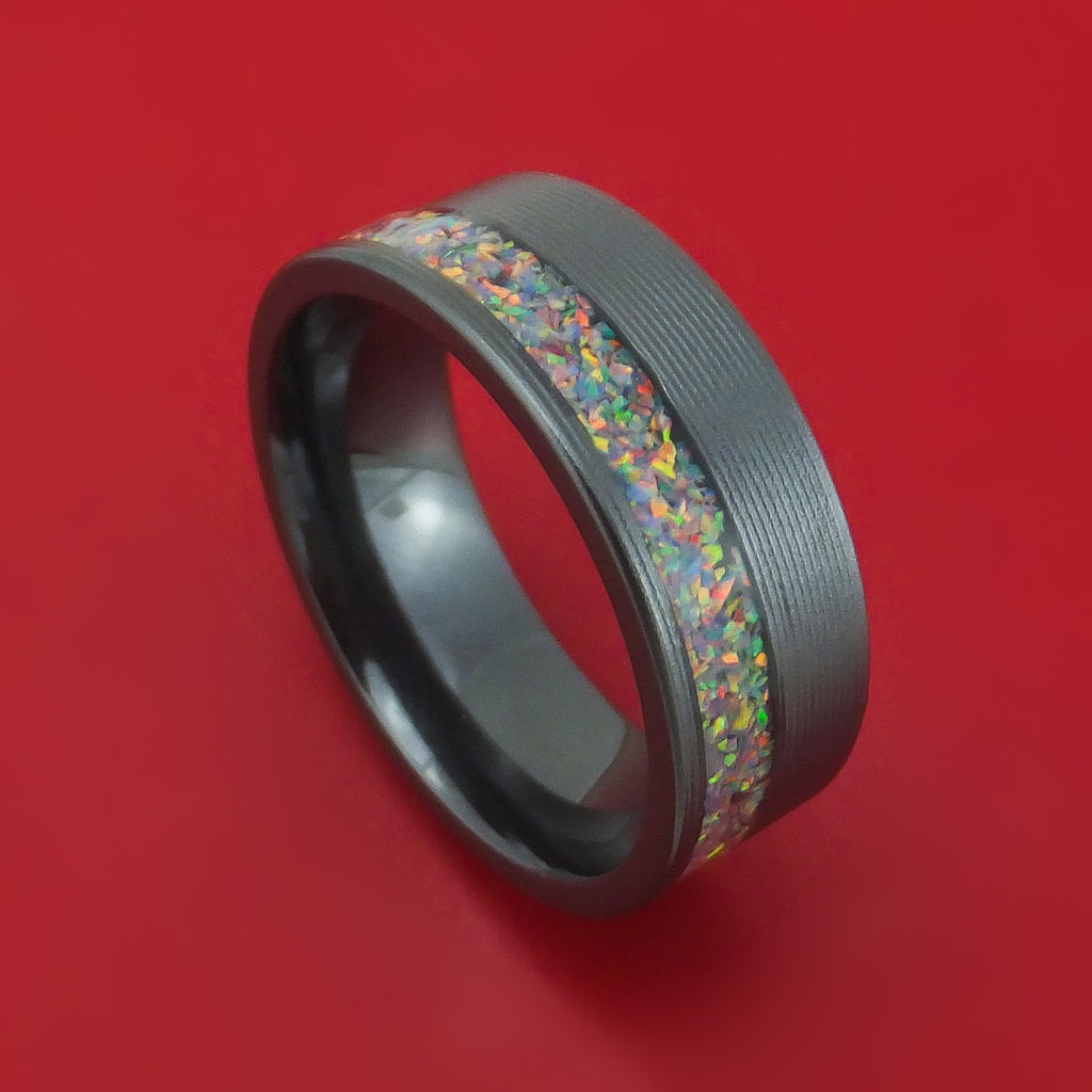 Black Zirconium and Opal Ring Custom Made Band