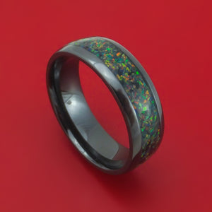 Black Zirconium And Opal Ring Custom Made Band