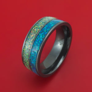 Black Zirconium And Opal Ring Custom Made Band