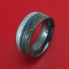 Black Zirconium Gibeon Meteorite and Opal Ring with Cerakote Custom Made Band