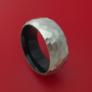Wide Hammered Cobalt Chrome Ring with Interior Hardwood Sleeve Custom Made Band