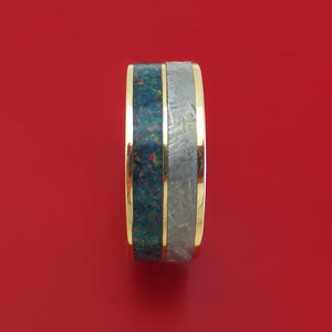 14K Gold and Meteorite Ring with Opal Custom Made Band