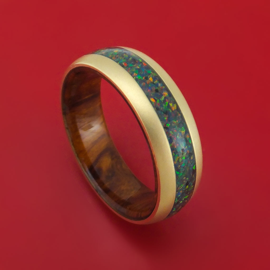 14K Gold and Opal Ring with Wood Sleeve Custom Made Band