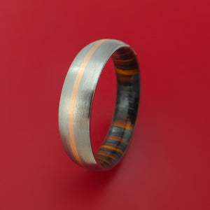 Titanium Ring with 14k Rose Gold Inlay and Interior Hardwood Sleeve Custom Made Band