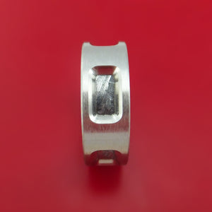Cobalt Chrome Ring with Milled-Out Sections Showing Gibeon Meteorite Inlay Custom Made Band
