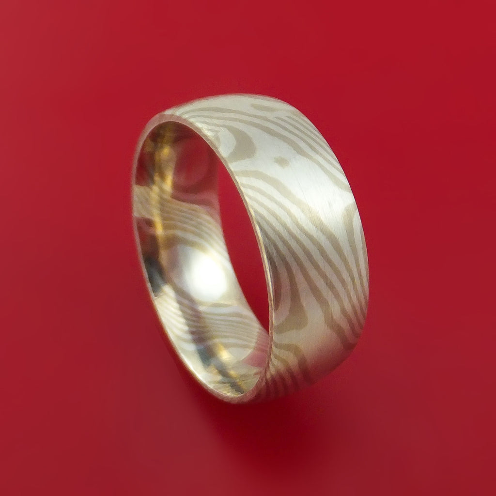 14k White Gold and Silver Mokume Gane Ring Custom Made Band
