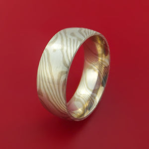 14k White Gold and Silver Mokume Gane Ring Custom Made Band