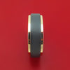 Black Zirconium Ring with 14K Gold Edges and Wood Sleeve Custom Made