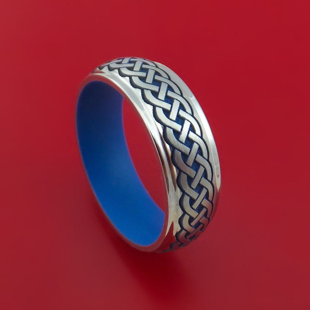 Cobalt Chrome Ring with Infinity Knot Milled Celtic Design and Cerakote Inlays and Interior Cerakote Sleeve Custom Made Band